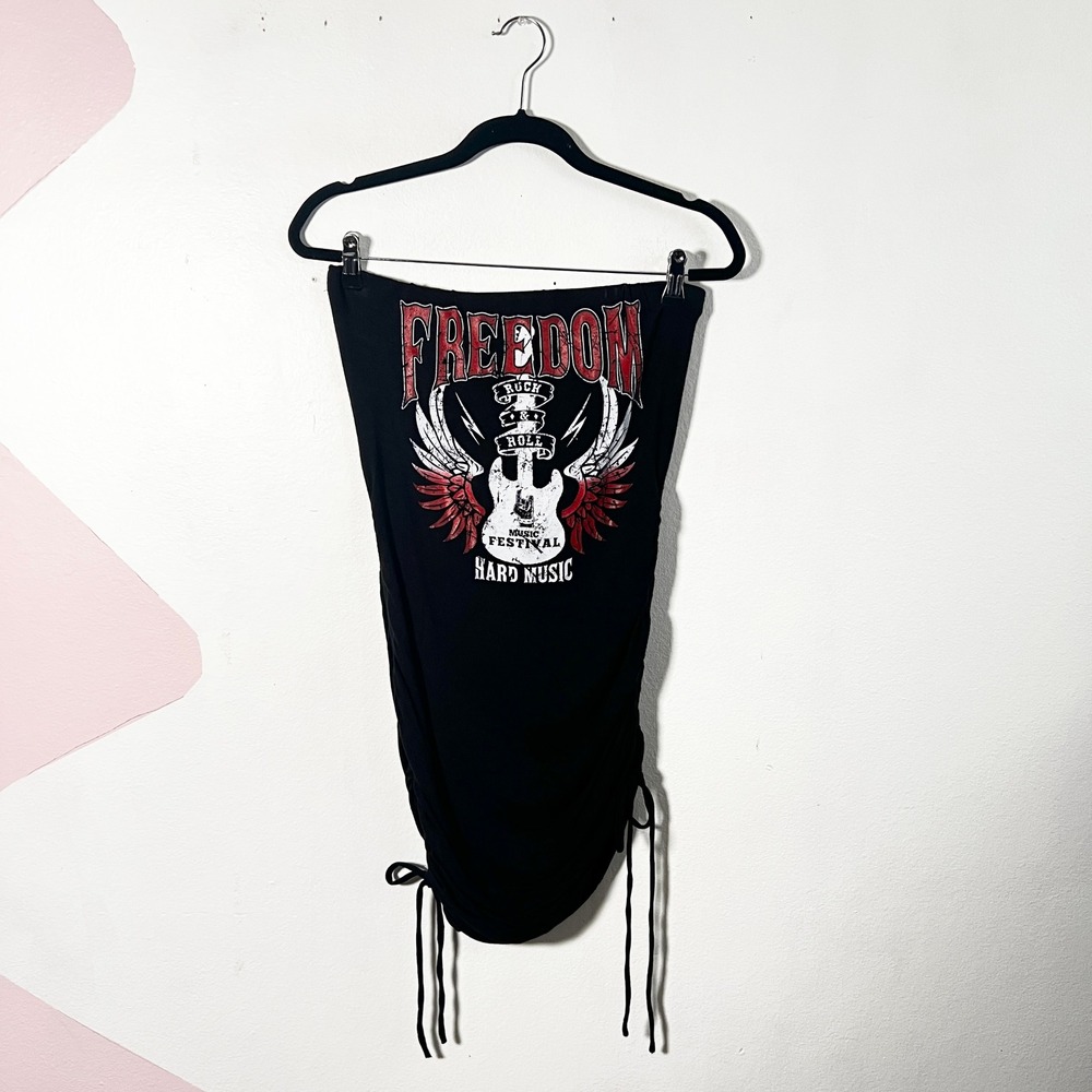 Vintage Y2K Mini Dress Large Black Rock & Roll Ruched Western Festival‎